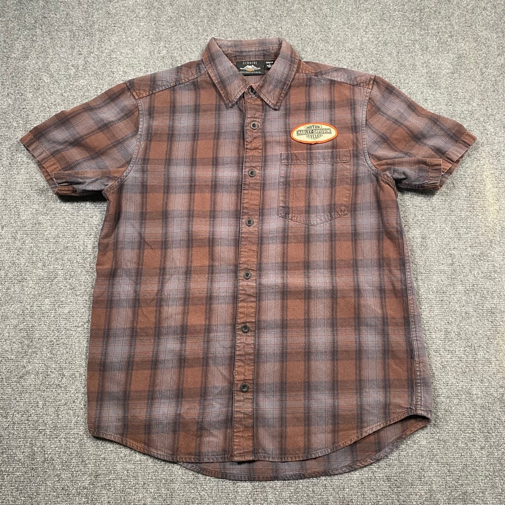 Harley Davidson Motorclothes Mens Plaid Short Sleeve Button Up‎ Shirt L